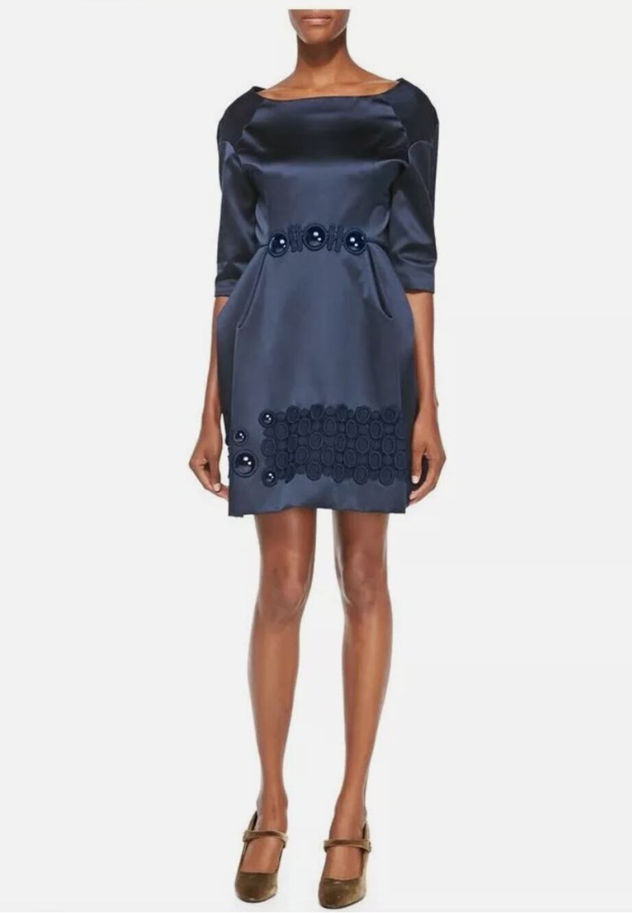 Marc Jacobs Silk Dress Womens Medium Blue Embroidered Satin Cocktail Party